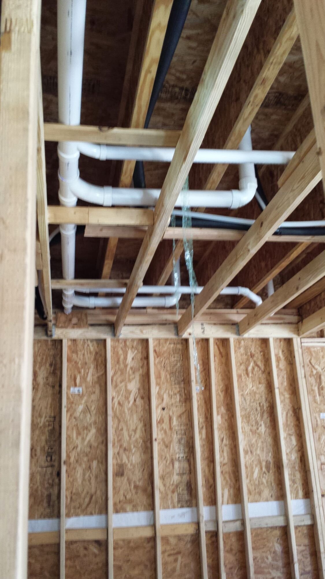 Drain, waste and vent rough-in installed in framed walls